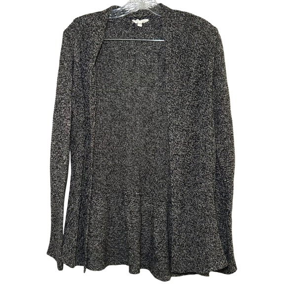 Eileen Fisher Linen Blend Knit Open Front Cardigan Sweater Black Gray Medium - Picture 1 of 8